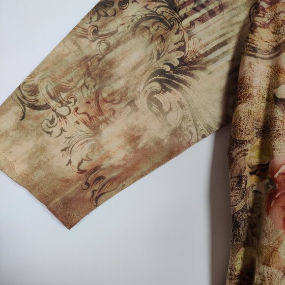 Dressbarn Women's Blouse Size 2X Beige Flowered Jeweled Cord Embroidery Y2K Chic - Picture 5 of 11